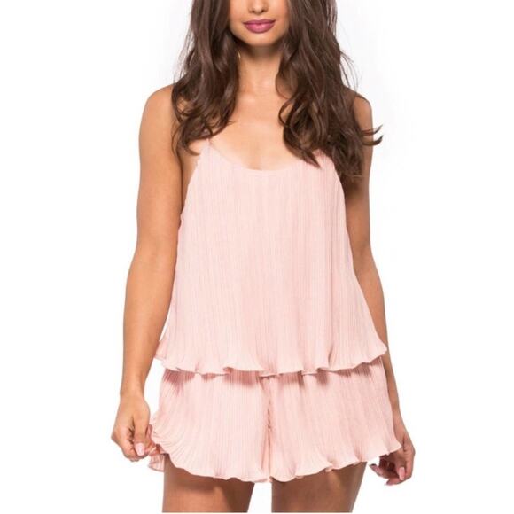 NBD Pants - NBD x Revolve | Lyric Pleated Ruffle Romper Blush Pink Cozy Lounge Small